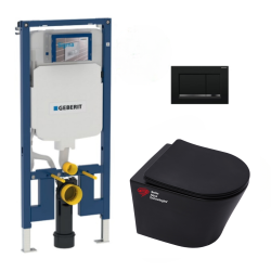 Pack WC bâti-support UP720 + WC sans bride Infinitio noir mat + Fixations cachées + Abattant softclose (SLIM-BlackInfinitio-R)