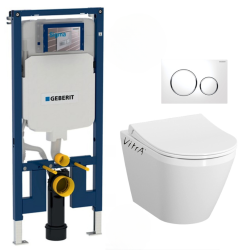 Pack WC Bâti-support UP720 extra-plat + WC sans bride Integra + Abattant frein de chute + Plaque blanche (SLIM-IntegraRimless-B)