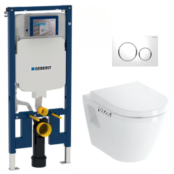 Pack WC Bâti-support UP720 extra-plat + WC sans bride Integra + Abattant frein de chute + Plaque blanche (SLIM-IntegraRimless-B)