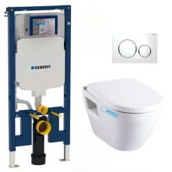 Pack WC bâti-support extra-plat + Cuvette SAT sans bride fixations invisibles + Abattant + Plaque blanche (SLIM-SATrimless-2)