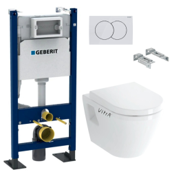 Pack Autoportant Bâti-support Duofix + WC suspendu Integra avec Abattant + Plaque blanche (IntegraClassicGebX)