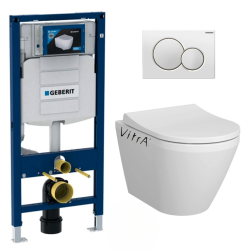 Pack WC Bâti-support avec Cuvette SAT rimless fixations invisibles + Abattant softclose + Plaque blanc alpin (GebSATrimless-B)