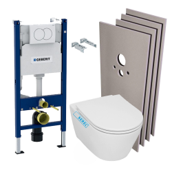 Pack WC Bâti-support + WC Swiss Aqua Technologies Infinitio sans bride, fixations invisibles + Plaque blanche (InfinitioGeb3)