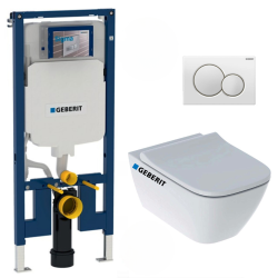 Pack WC Bâti-support Duofix + WC sans bride Smyle + Abattant softclose + Plaque blanche (SmyleGeb1)