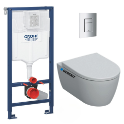 Geberit Pack WC Geberit Duofix + Cuvette WC suspendu Geberit Rimfree + Plaque de commande Sigma20 Blanc chromé