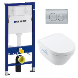 Pack WC Bâti UP100 + Cuvette Architectura sans bride fixations invisibles + Plaque blanche (Architectura2Geb2)