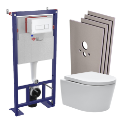 Pack WC bâti-autoportant + WC SAT sans bride + Abattant softclose + Plaque blanche + Set d'habillage (SMART-SATrimless-4-sabo)