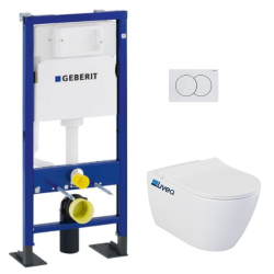 Pack WC Bâti-support autoportant + WC suspendu SAPHO Avva sans bride + Abattant softclose + Plaque blanche (AvvaGebATP-1)