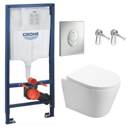 Pack WC Bâti-support + WC Swiss Aqua Technologies Infinitio sans bride fixation invisible + Plaque chrome mat