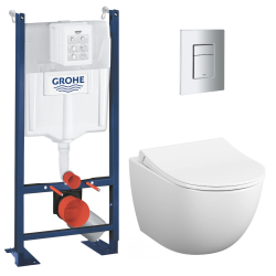 Pack Bâti-autoportant Rapid SL + WC sans bride Vitra Sento + Abattant softclose + Plaque chrome mat (ProjectSmoothSento-5)