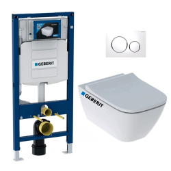 Geberit Pack WC Geberit Duofix + Cuvette WC suspendu Geberit Rimfree + Plaque de commande Sigma20 Blanc chromé