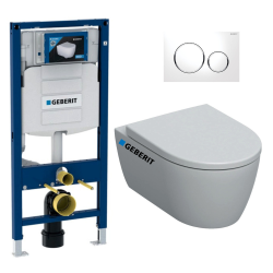 Geberit Pack WC Geberit Duofix + Cuvette WC suspendu Geberit Rimfree + Plaque de commande Sigma20 Blanc chromé