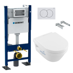 Pack WC Bâti-support Duofix + WC Sapho Avva sans bride + Abattant softclose + Plaque blanche (AvvaGeb3)