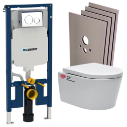 Pack WC bâti-support UP720 extra-plat + WC SAT sans bride + Abattant + Plaque + Set d'habillage (SLIM-SATrimless-F-sabo)