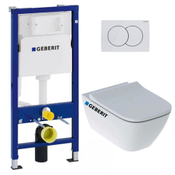 Pack WC Bâti-support Duofix + WC sans bride Smyle + Abattant softclose + Plaque blanche (SmyleGeb1)