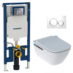 Geberit Pack WC Bati-support Geberit Duofix extra-plat + WC sans bride  Geberit Smyle + Abattant softclose + Plaque blanche