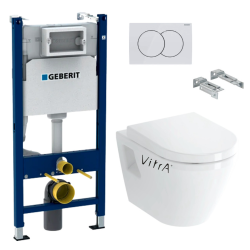 Pack WC Bâti Duofix + Cuvette suspendue Vitra S50 avec bride + Abattant soft close + Plaque blanche (S50Geb3)