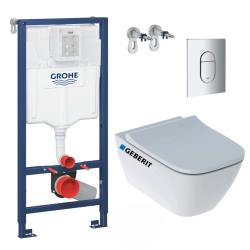 Pack WC Bâti-support + WC SAT Infinitio sans bride fixations invisibles + Plaque + Panneau d’isolation phonique (ArenaInfinitio)