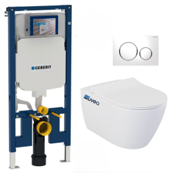 Pack WC Bâti-support Duofix + WC sans bride Smyle + Abattant softclose + Plaque blanche (SmyleGeb1)