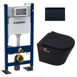 Pack WC Bâti-autoportant Duofix + WC sans bride Infinitio + Abattant softclose + Plaque noire brillante