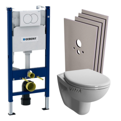 Pack WC Bâti-support + Cuvette suspendue Vitra S50 + Abattant frein de chute + Plaque blanche + Set d'habillage (S50Geb3-sabo)