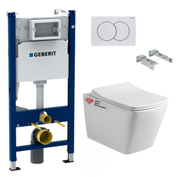 Pack WC Bâti-support + WC Swiss Aqua Technologies Infinitio sans bride, fixations invisibles + Plaque blanche (InfinitioGeb3)
