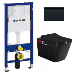Pack WC bâti-support Duofix + WC sans bride Infinitio + Abattant frein de chute + Plaque Delta 51 , Noir mat