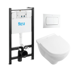 Pack Bâti-support ROCA ACTIVE + WC Villeroy & Boch O.Novo + abattant softclose + plaque blanche (RocaActiveO.Novo-1)
