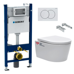 Pack bâti Duofix 112cm + Plaque blanche Delta20 + Cuvette suspendue sans bride et fixations invisibles (SATrimlessGeb3)