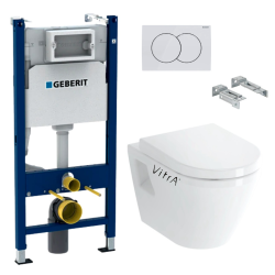 Pack WC Bâti Duofix + Cuvette suspendue Vitra S50 avec bride + Abattant soft close + Plaque blanche (S50Geb3)