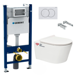 Pack bâti Duofix 112cm + Plaque blanche Delta20 + Cuvette suspendue sans bride et fixations invisibles (SATrimlessGeb3)