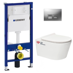 Pack WC bâti-support + Réservoir WC + Cuvette sans bride fixations invisibles + Abattant + Plaque chrome (InfinitioGeb2)