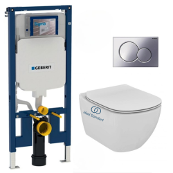 Pack WC Bâti-support extra-plat UP720 + Cuvette Tesi Ideal Standard + Abattant frein de chute + Plaque Blanc/Chrome