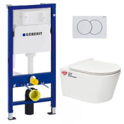 Pack bâti Duofix 112cm + Plaque blanche Delta20 + Cuvette suspendue sans bride et fixations invisibles (SATrimlessGeb3)