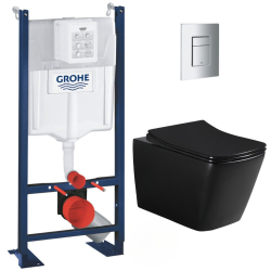 Pack WC Bâti autoportant + WC Swiss Aqua Technologies Infinitio noir sans bride + Plaque chrome (ProjectBlackInfinitio-1)