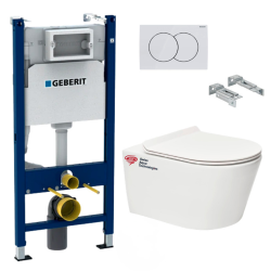 Pack bâti Duofix 112cm + Plaque blanche Delta20 + Cuvette suspendue sans bride et fixations invisibles (SATrimlessGeb3)