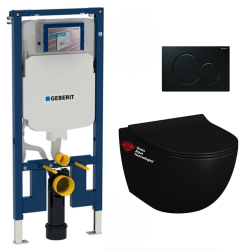 Pack WC bâti-support UP720 extra-plat + WC Infinitio noir mat sans bride + Abattant softclose + Plaque (SLIM-BlackInfinitio-A)