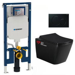 Pack WC bâti-support UP720 extra-plat + WC Infinitio noir mat sans bride + Abattant softclose + Plaque (SLIM-BlackInfinitio-A)