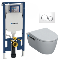 Pack WC Bâti-support Duofix + WC sans bride Smyle + Abattant softclose + Plaque blanche (SmyleGeb1)