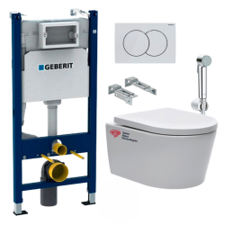 Pack bâti Duofix 112cm + Plaque blanche Delta20 + Cuvette suspendue sans bride et fixations invisibles (SATrimlessGeb3)
