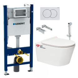 Pack bâti Duofix 112cm + Plaque blanche Delta20 + Cuvette suspendue sans bride et fixations invisibles (SATrimlessGeb3)