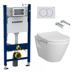 Pack Bâti-support Duofix 112cm + WC sans bride Integra + Abattant softclose + Plaque blanche (IntegraRimlessGeb3)
