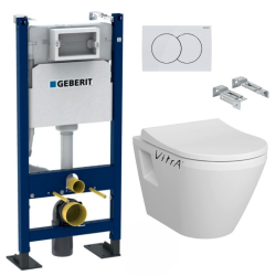 Pack Autoportant Bâti-support Duofix + WC suspendu Integra avec Abattant + Plaque blanche (IntegraClassicGebX)