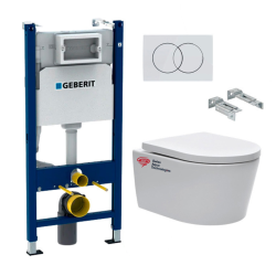 Pack bâti Duofix 112cm + Plaque blanche Delta20 + Cuvette suspendue sans bride et fixations invisibles (SATrimlessGeb3)