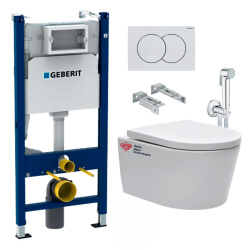 Pack bâti Duofix 112cm + Plaque blanche Delta20 + Cuvette suspendue sans bride et fixations invisibles (SATrimlessGeb3)