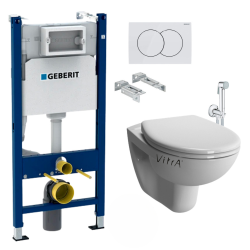 Pack WC Bâti Duofix + Cuvette suspendue Vitra S50 avec bride + Abattant soft close + Plaque blanche (S50Geb3)