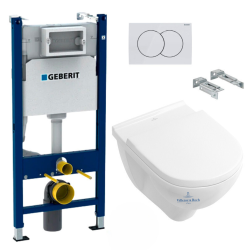 Pack WC Bâti-support Duofix + WC Sapho Avva sans bride + Abattant softclose + Plaque blanche (AvvaGeb3)
