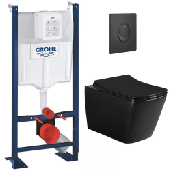 Pack WC Bâti-support Rapid SL + WC Infinitio sans bride noir mat + Abattant softclose + Plaque noire (RSL-BlackInfinitio-KF0)