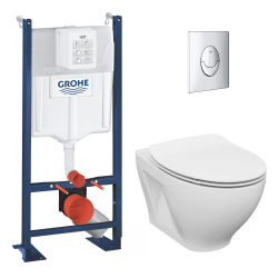 Pack WC Bâti autoportant Rapid SL + WC sans bride Cersanit + Abattant softclose + Plaque chrome (ProjectDormo-2)