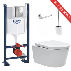 Pack WC Bati support autoportant + Cuvette sans bride + Abattant soft close + Plaque chrome (ProjectSATrimless-2-X)